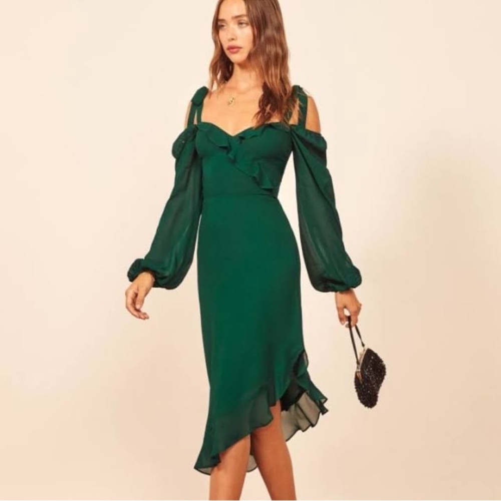 Reformation Breeze Dress - Green/ Emerald Long Sleeve Dress